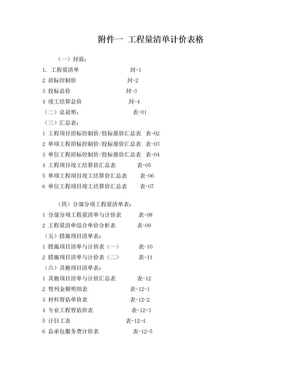 2013工程量清单计价完整表格