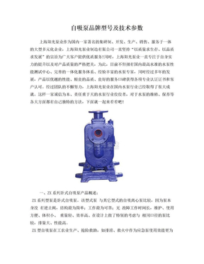 自吸泵品牌型号及技术参数