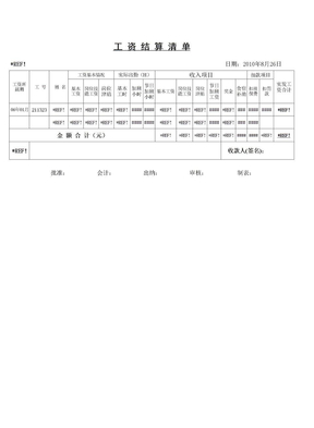 离职员工工资结算清单