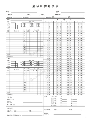 篮球比赛记录表模板