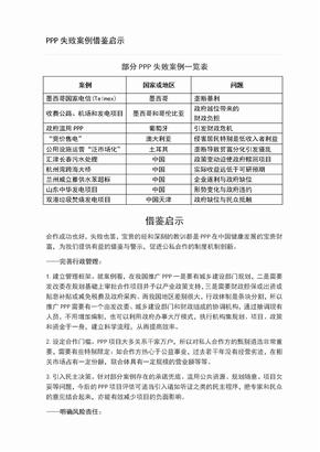 PPP失败案例借鉴启示