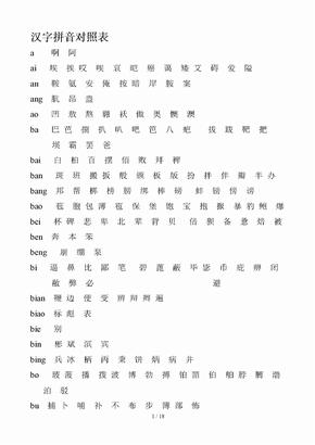汉字拼音对照表