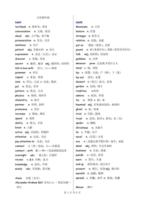 人教版九年级英语单词表