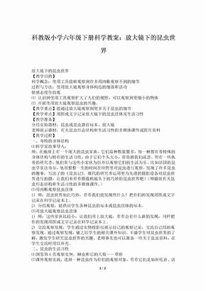 科教版小学六年级下册科学教案：放大镜下的昆虫世界