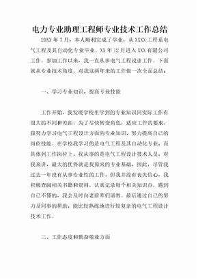 电力专业助理工程师专业技术工作总结