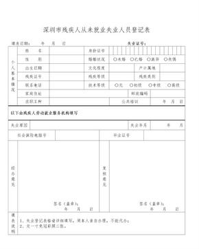 深圳市残疾人从未就业失业人员登记表