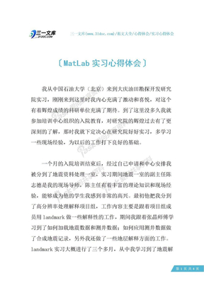 MatLab实习心得体会