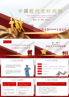 红色中国近代史时间轴动态PPT模板