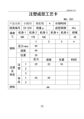 注塑成型工艺卡