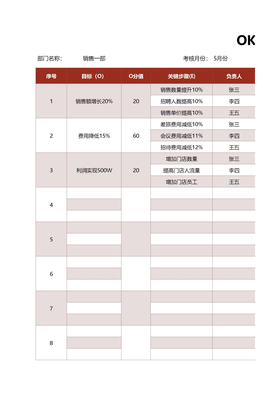 OKR目标工作计划表excel模板