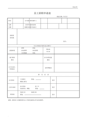 员工离职申请表模板