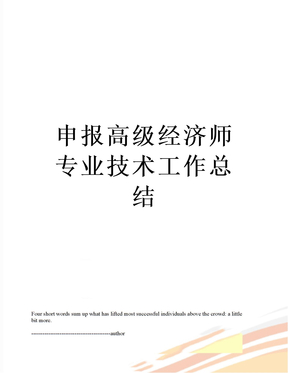 最新申报高级经济师专业技术工作总结