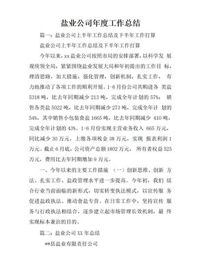 盐业公司年度工作总结