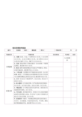 安保部绩效考核表