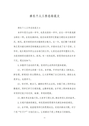 班长个人工作总结范文
