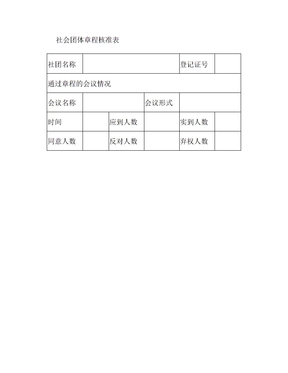 社会团体章程核准表(格式文本)