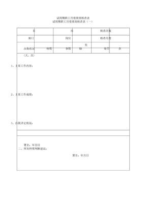 新员工试用期考核表格月度