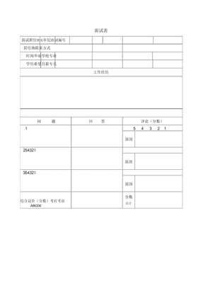 面试表格模板DOC