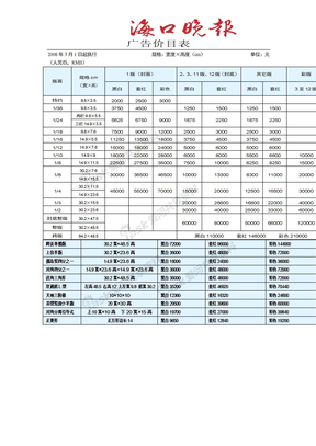 广告价目表