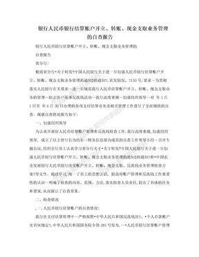 银行人民币银行结算账户开立、转账、现金支取业务管理的自查报告