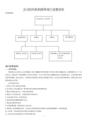 二类医疗器械备案组织机构图和部门设置说明