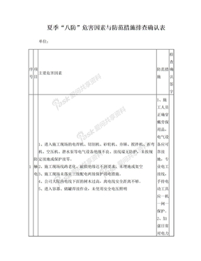 夏季安全生产八防工作汇总表