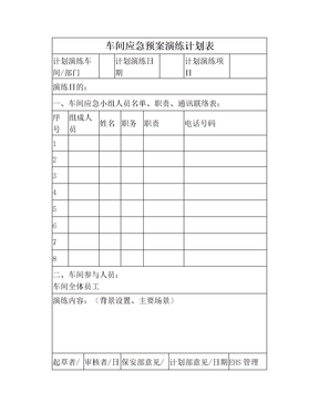 车间应急预案演练计划表