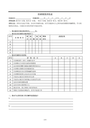 新员工培训效果评估模板表