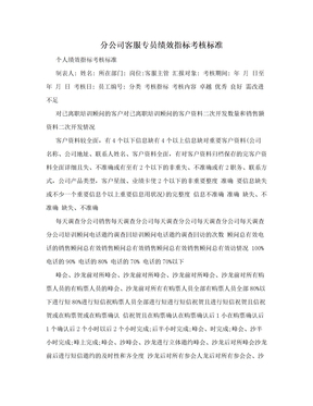 分公司客服专员绩效指标考核标准