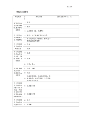 研发项目预算表