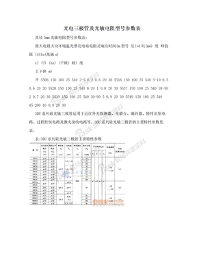 光电三极管及光敏电阻型号参数表