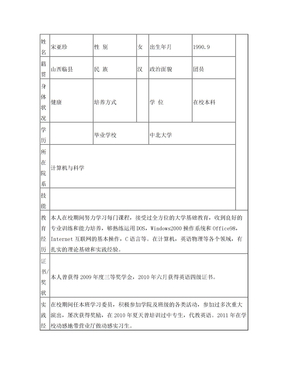 2011年空白个人简历表格