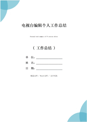 电视台编辑个人工作总结