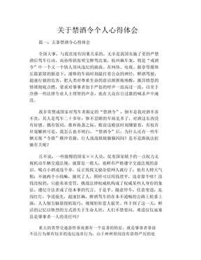 关于禁酒令个人心得体会