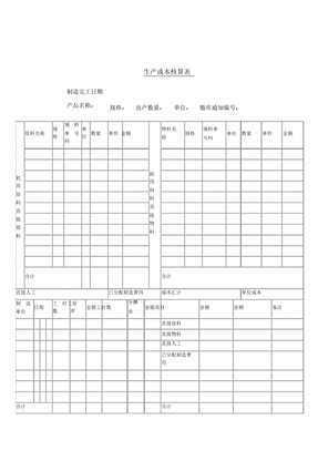 公司产品生产成本核算明细表