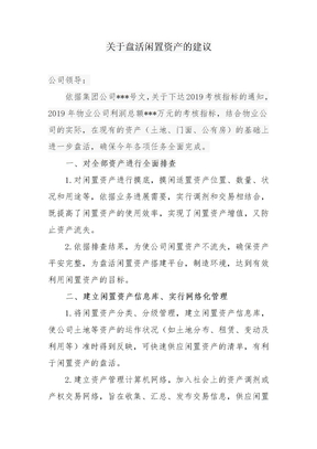 关于盘活闲置资产的建议