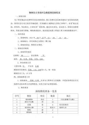 建筑工地物体打击应急救援预案演练带图片