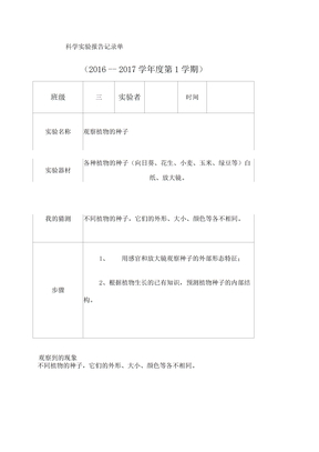 科学实验实验报告记录单