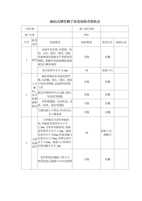 碗扣式钢管脚手架进场检查验收表