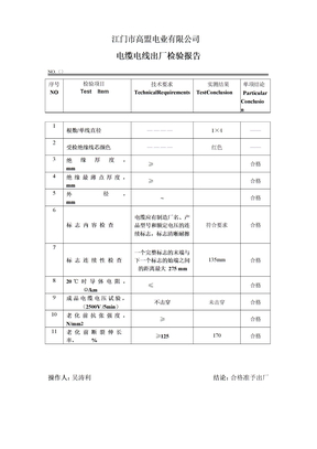 电缆电线出厂检验报告