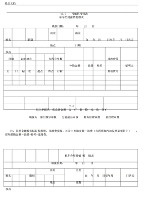 私车公用报销明细表