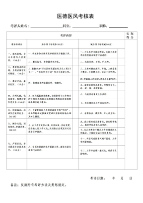 医德医风考核表