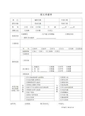用工申请表