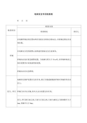 电梯日常安全检查表