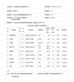 电力安全工器具检测报告国联电力