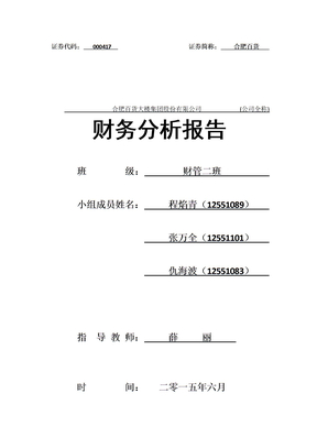 百货公司企业财务分析报告