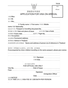 泰国落地签证申请表