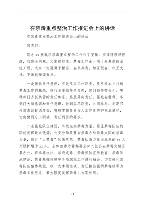 在禁毒重点整治工作推进会上的讲话