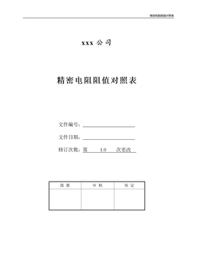 精密电阻阻值对照表
