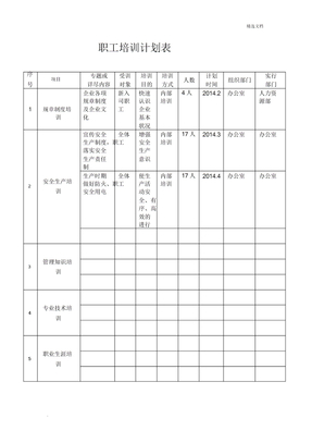 员工培训计划表